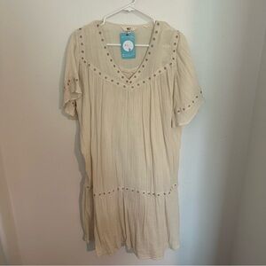 Tan Pleated Embellished Short Sleeve Tunic